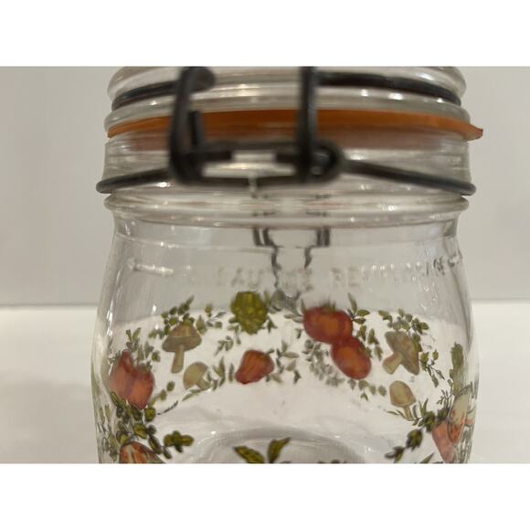 Vtg ARC France Spice Of Life Glass Jar Canister Mushroom Veggie Bail Hinged Lid - Picture 6 of 8